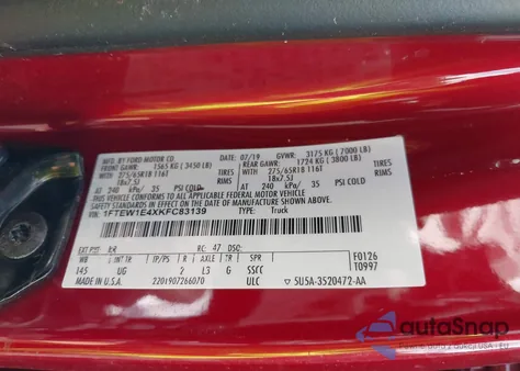 2019 Ford F150 Supercrew из США, поврежденный, VIN 1FTEW1E4XKFC83139